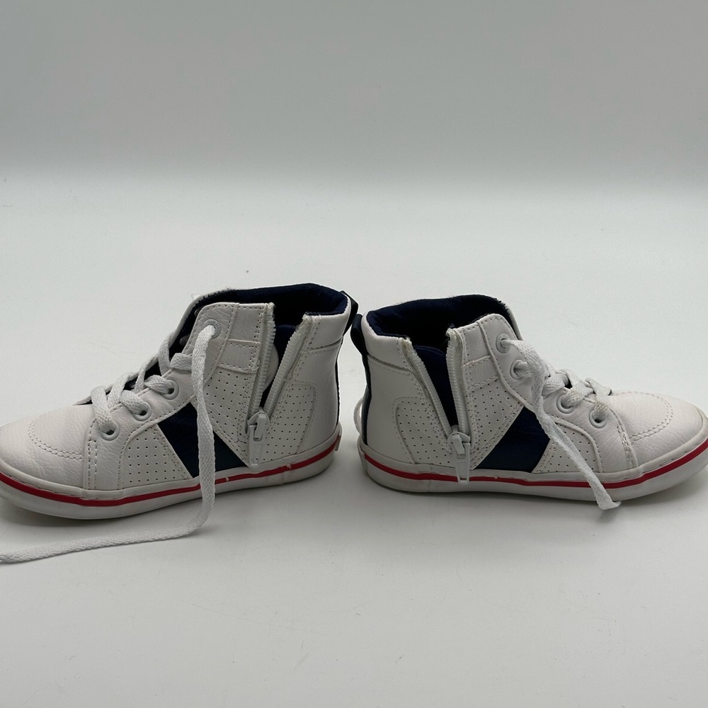 Kids Boys Old Navy 8 Toddler White Shoes Ankle Faux Leather High Top Lace Up - Picture 7 of 10